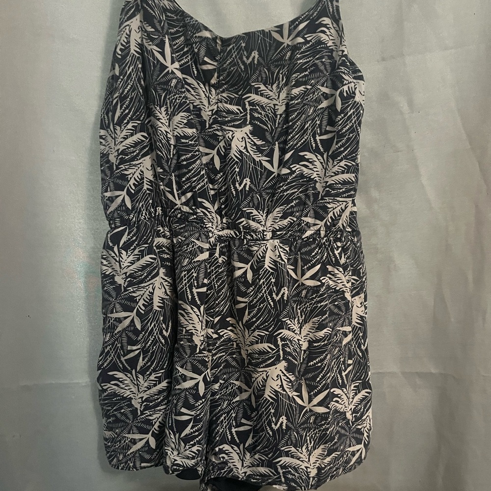 Charlotte Russe Black and White Leaf Print Romper
